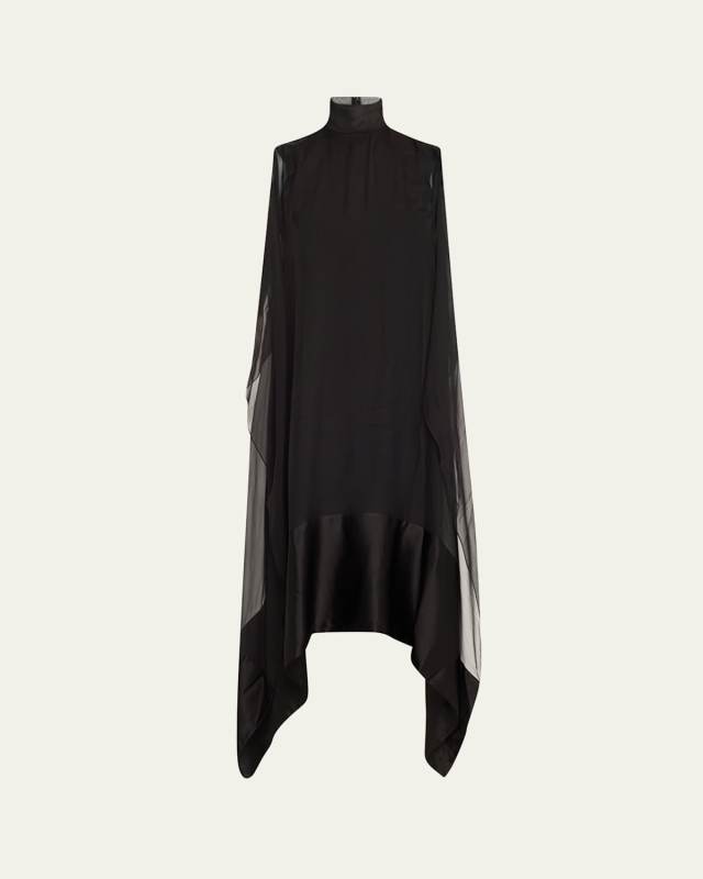 Sleeveless Turtleneck Chiffon Midi Dress